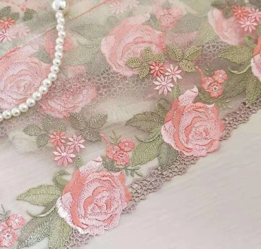 2 ярда кружевная отделка Цветочная вышивка розовое Тюлевое кружево 7 дюймов в