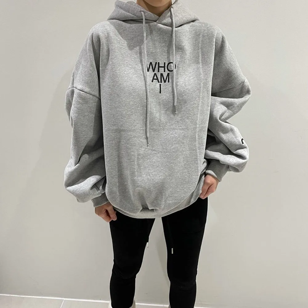 

Hoodies Women Sweatshirt Autumn Winter Long Sleeve Hoodies Oversized Plain Grey Letter Print Loose Ladies Tops Sudadera Mujer