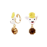 european and american fashion enamel jewelry shiny earrings wool hat sheep bleating no pierced ear clip stud earrings female