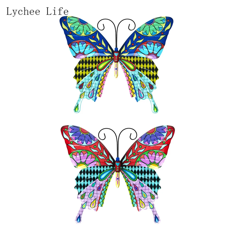 

Lychee Life Iron Butterfly Insect Wrought Iron Sculptures Pendant Wall Hanging Metal Butterfly Statue Indoor Outdoor Home Decor
