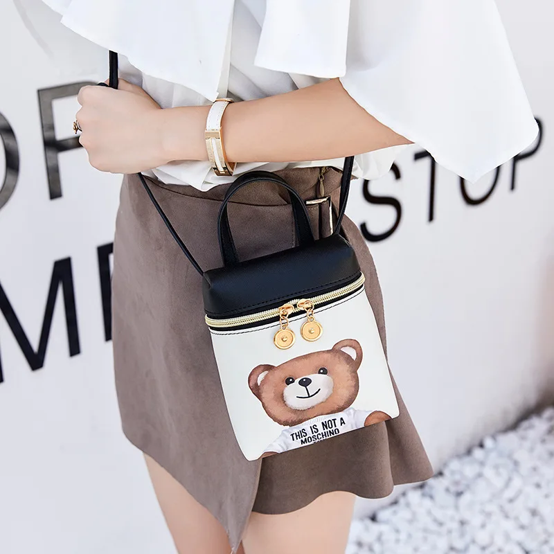 

New Women's Handbag Casual Cartoon Female Messenger Shoulder Bags Cute Crossbody Mini Bear Mobile Phone Bag Fashion Leather Bags