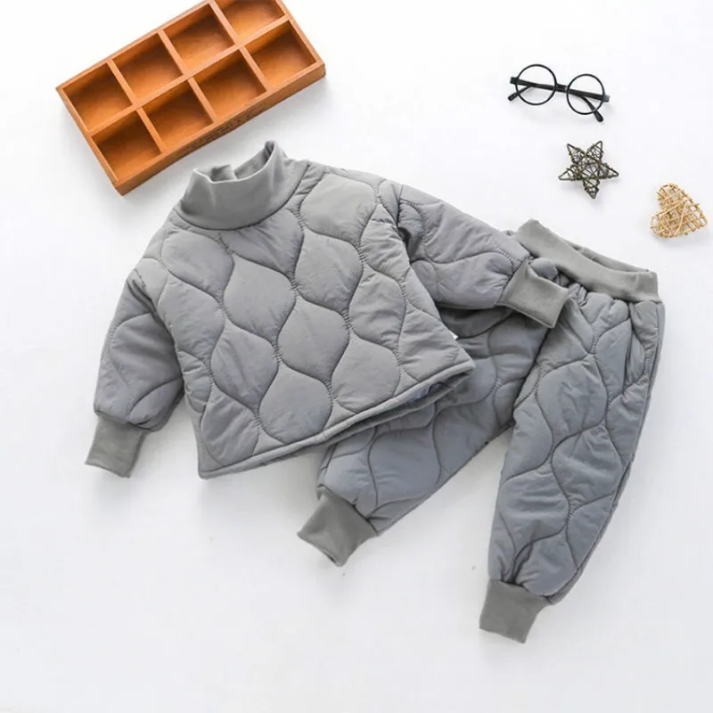

Fashion Children's Thick Set Winter Baby Girls Warm Turtleneck Coat +pant Sets Kid Gray Casual Suit 0-5 Years Boys Wear Cotton