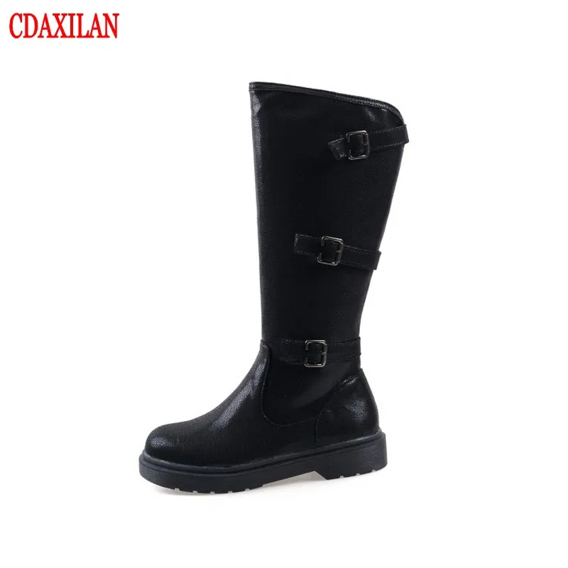 

CDAXIALN new arrival women's boots printed PU leather side zipper 3cm low-heel knee-high boots ladies Riding-Equestrain boots