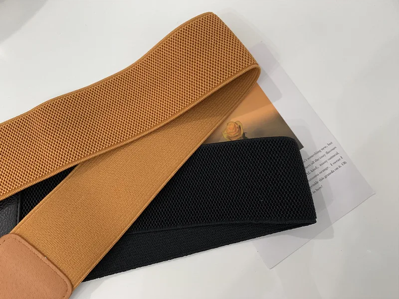 

Wide Faux Leather Women Belt Waistband Multicolor Square Buckle Dress Decorative Strap Female Slim Elastic Belt Bigsweety