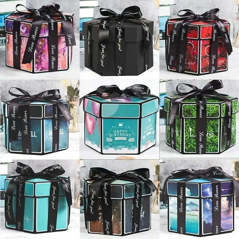 

Gift Boxes Hexagon Surprise Explosion Box DIY Handmade Scrapbook Photo Album Wedding Gift Box for Valentine Christmas