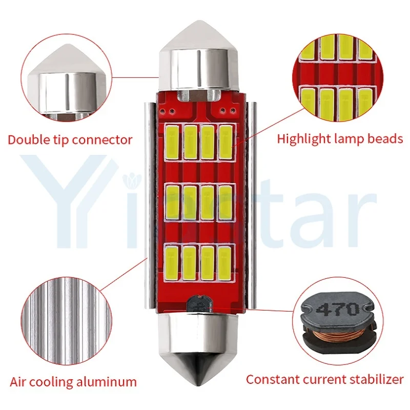

500pcs/lot Led Festoon 36mm 39mm 41mm led dome light 12SMD 4014 LED CANBUS Car Interior LED Dome Bulbs License Plate Lights 12v
