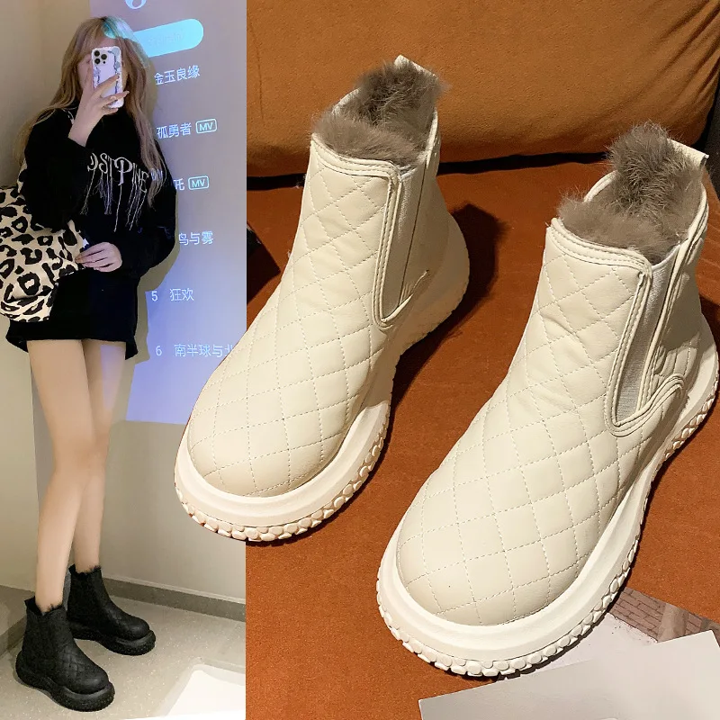 

Женские ботинки на толстой подошве Lingge, черные ботинки из хлопка с высокой подошвой, с бархатной подкладкой, с высоким берцем, зима 2021