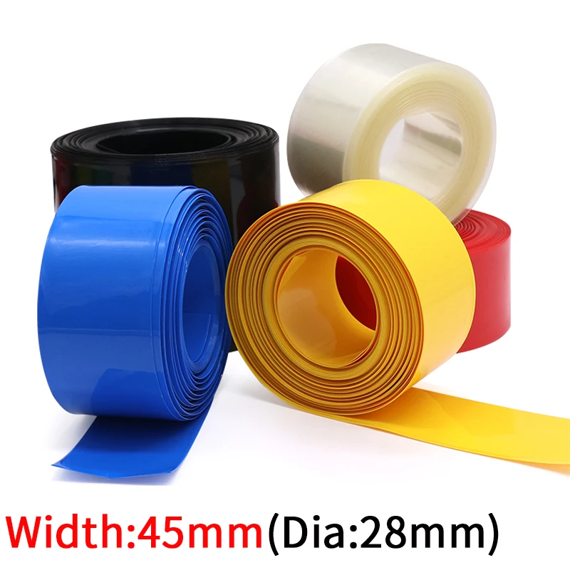 

Width 45mm PVC Heat Shrink Tube Dia 28mm Lithium Battery Insulated Film Wrap Protection Case Pack Wire Cable Sleeve Colorful