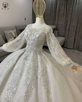 designer wedding dresses scoop appliqued beaded heavily long sleeve ball gown puffy vestidos de novias