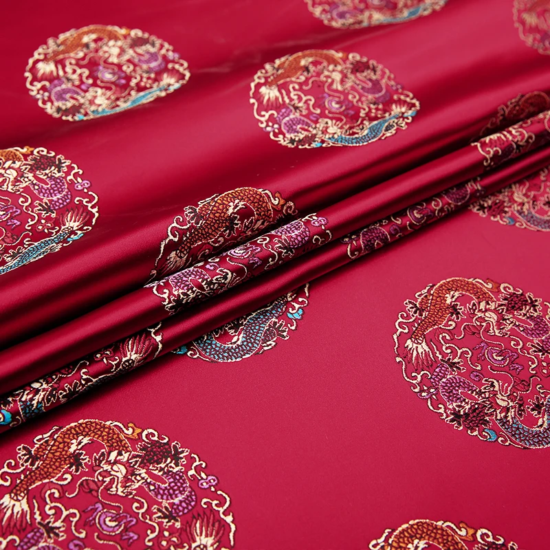 Атласная ткань с рисунком дракона жаккардовая шелковая для шитья cheongsam и кимоно