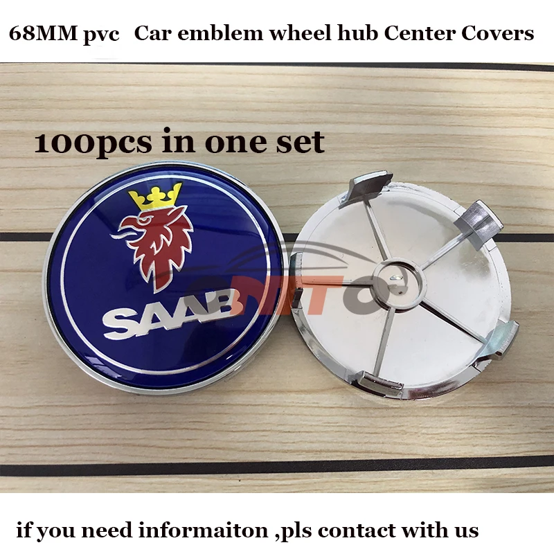 

100pcs set of 68mm Car logo Badge Emblem Wheel hub Caps for Saab 9-3 9-5 93 95 BJ SCS covers Label 65mm Car stickers Styling
