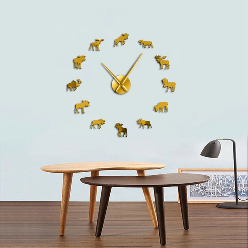Дикая природа Moose DIY гигантские настенные часы Silhouette декоративные бескаркасные