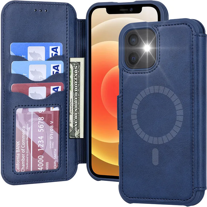 

Luxury PU Leather MagSafe Phone Cases For iPhone 12 12 Pro 12 Pro Max Magnet Shockproof Flip Wallet Cover for iphone 12 Pro Max