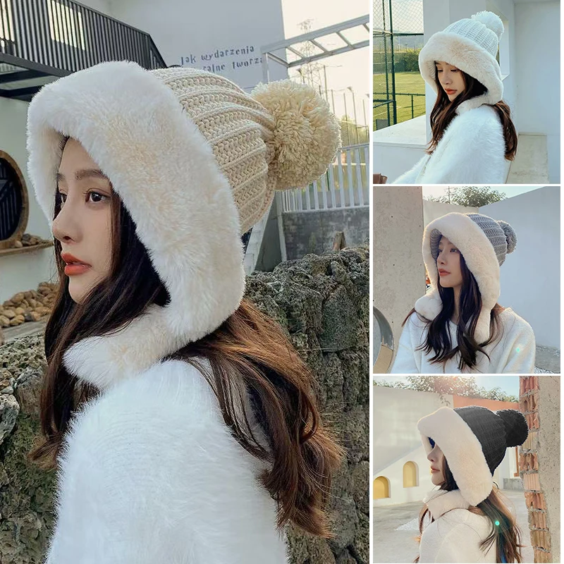 

Women Winter Beanie Hat Ski Cap Fleece Lined Ear Flap Dual Layered Pompom Hat Comfort Windproof Breathable Caps For Winter