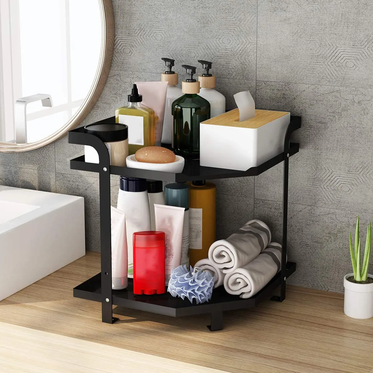 

Kitchen Corner Organizer Shelf, Kitchen Countertop Organizer Rack Bathroom Storage Rack for Pot Spice Can Sauce Jars