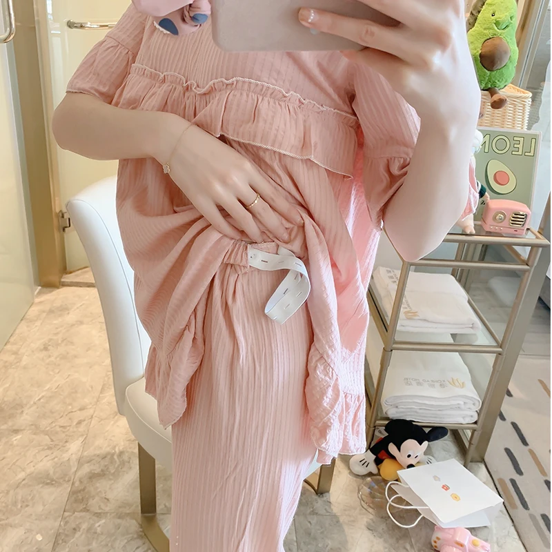 

3034# 100% Cotton Summer Thin Maternity Nursing Sleepwear Sets Sweet Lovely Loose Pajamas Suits for Pregnant Women Pregnancy