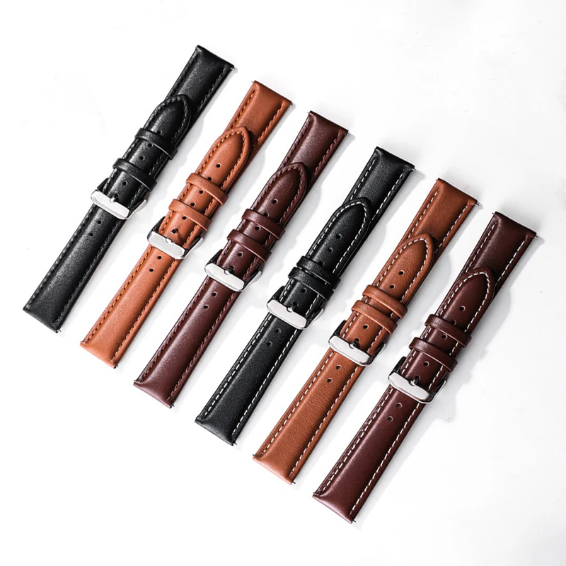 

BEAFIRY Watch Band Strap18mm 20mm 22mm Genuine Leather Quick Release Watchband Dark Brown black for Men Women for huawei sansung