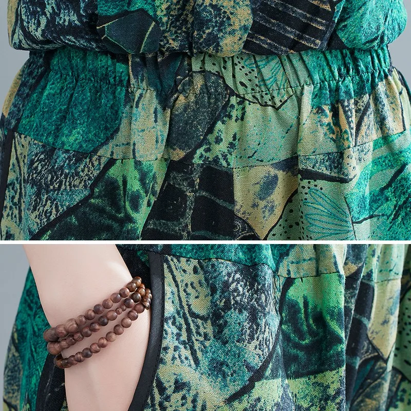 

2 Piece Sets Women Summer Casual Pants Suits New 2021 Vintage Print Loose Femlae Cotton Linen Tops And Calf-length Pants B080