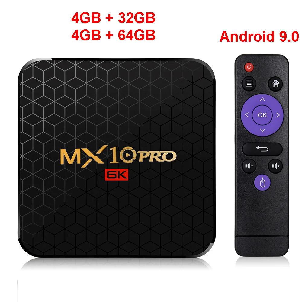 ТВ-приставка MX10 PRO Android 9 0 4 Гб RAM 32 64 ROM Allwinner H6 четырехъядерный медиаплеер 2 4G Wifi USB 3 6K