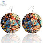 Богемные декоративные деревянные серьги-подвески SOMESOOR, винтажные цветочные узоры с обеих сторон, круглые висячие украшения для женщин, подарок