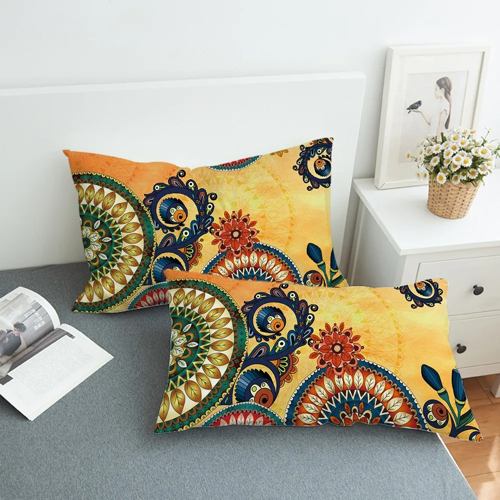 2pcs Printed Pattern Pillow Cover Flowers Geometric Circle Decoration Cushion Colorful Orange Covers | Дом и сад