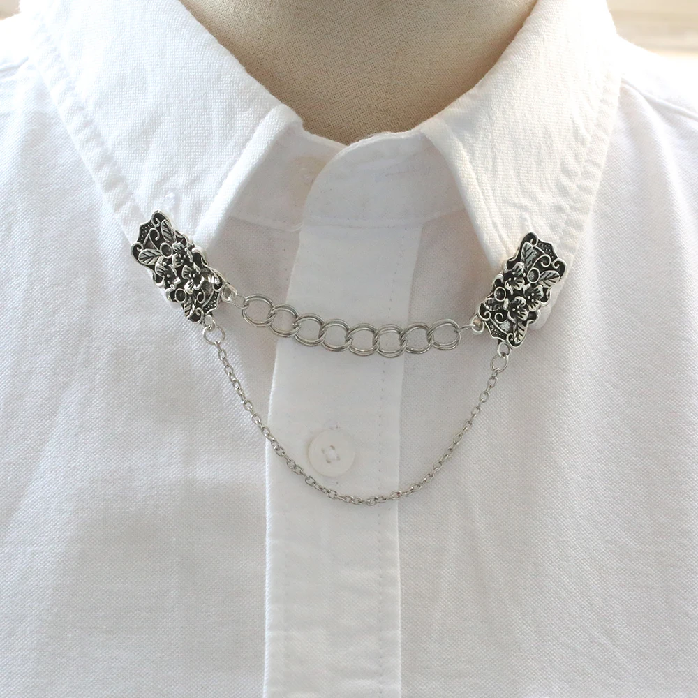 Винтажный цветочный воротник с зажимом и двойной цепочкой в стиле панк пряжкой