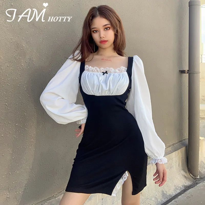 Y2K кружевное платье в стиле пэчворк с бантом Разделение сексуальное винтажном 90 х