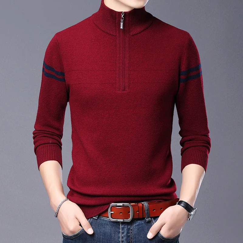 New Arrival  Winter Pure 100% Wool Sweater Fashion Design Zipper Jumper Male  Warm Thick Sweaters Pullover High Quality