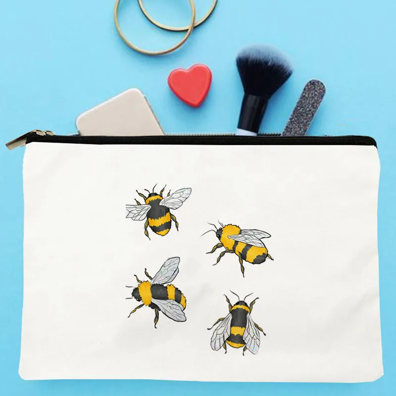 

Women four cute bees Printed Make up bag Fashion Women Cosmetics Organizer Bag for Travel Colorful Storage Bag for Lady Bag