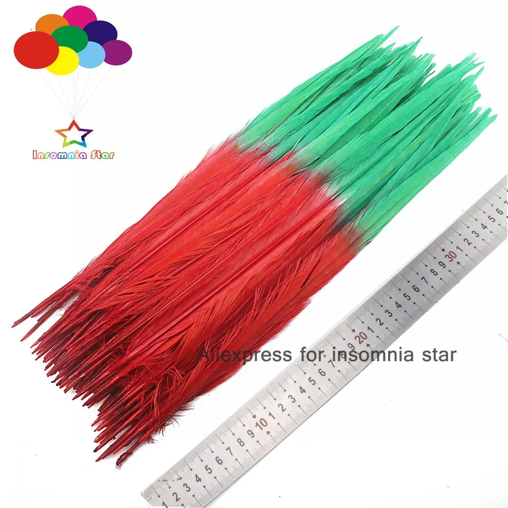 

10-100pcs 16-18 inch Elegant Double Color Watermelon Color Green and Red Ringneck Pheasant Tail feather 40-45cm Size Carnival