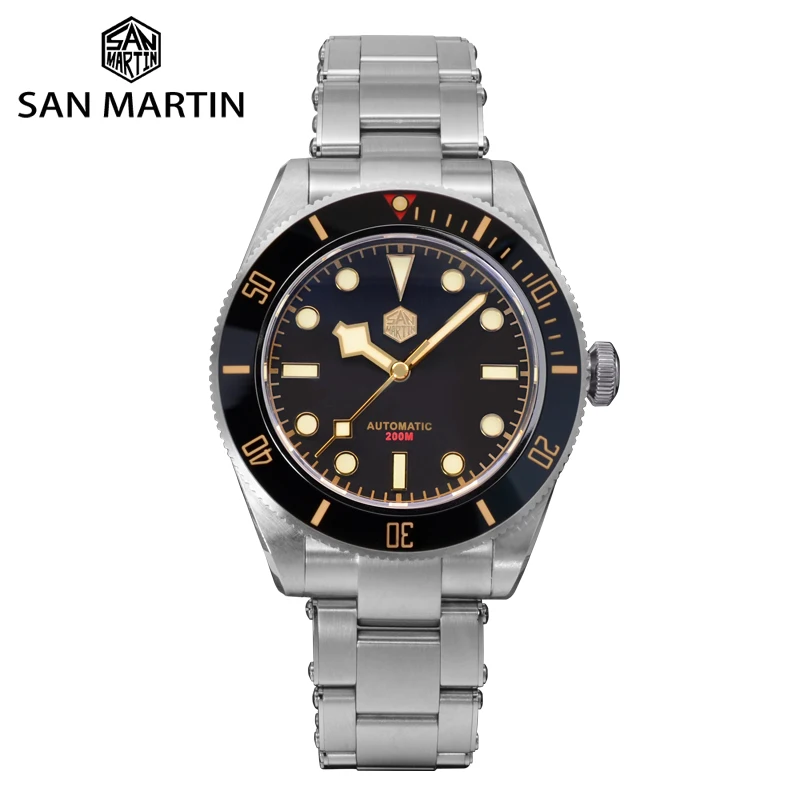 

San Martin Men Watch 40mm Diver BB58 Retro Luxury Water Ghost PT5000 SW200 Rivet Bracelet Sapphire 20Bar Waterproof Luminous