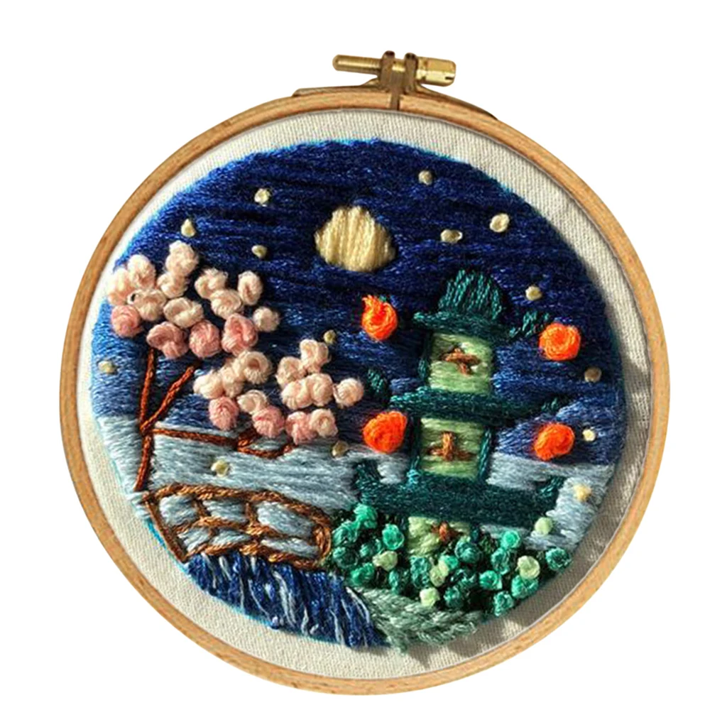 

DIY Embroidery Starter Kit Printed Starry Sky Hand Needlework Hand Embroidery Starters Kits Modern Cross Stitch Crafts