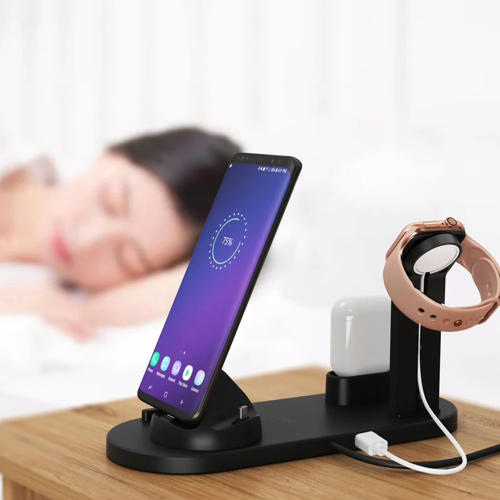 4 в 1 беспроводная зарядная подставка держатель для Apple Watch iPhone 11 X XS XR 8 7 6 Airpods USB 10 Вт Qi быстрая зарядная док-станция
