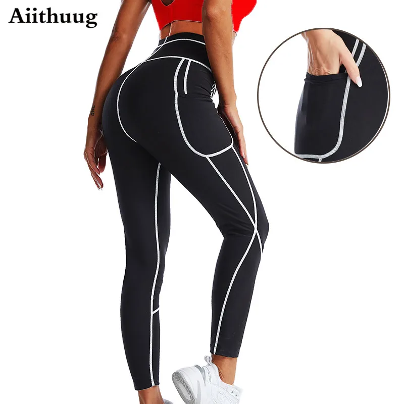 Aiithuug Women Neoprene Sauna Slimming Pants Hot Thermo Sweat Body Shaper Capri for Leggings Workout Shapers for Weight Loss