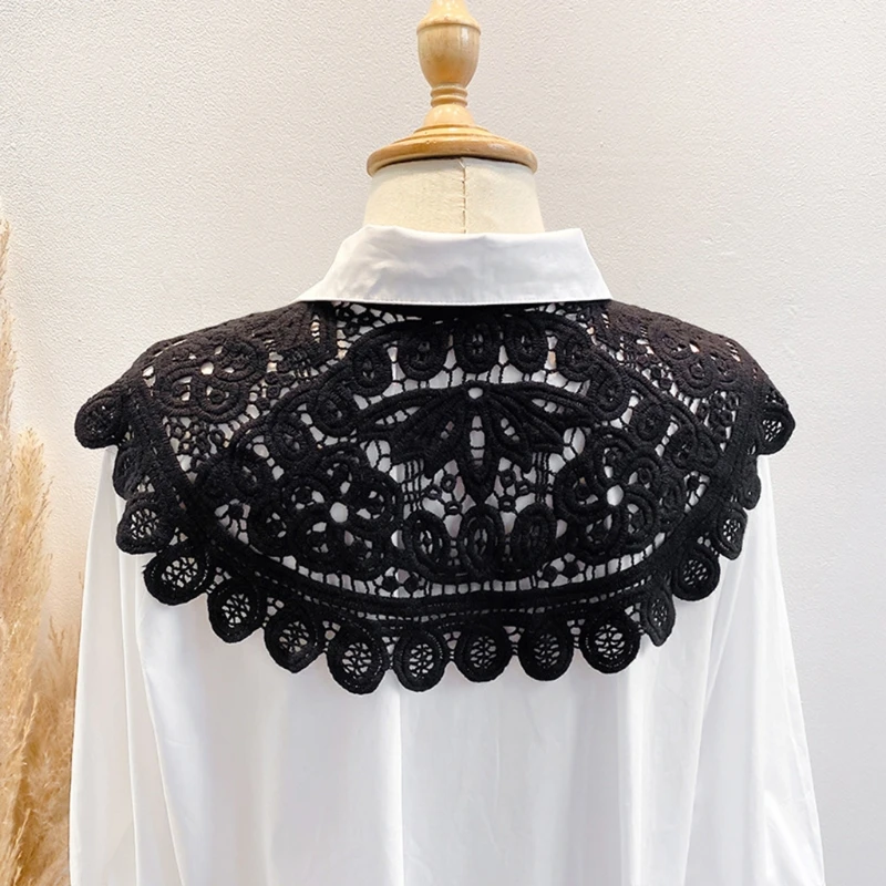 

Women Crochet Floral Lace Fake Collar Solid Color Lolita Shawl Poncho Capelet