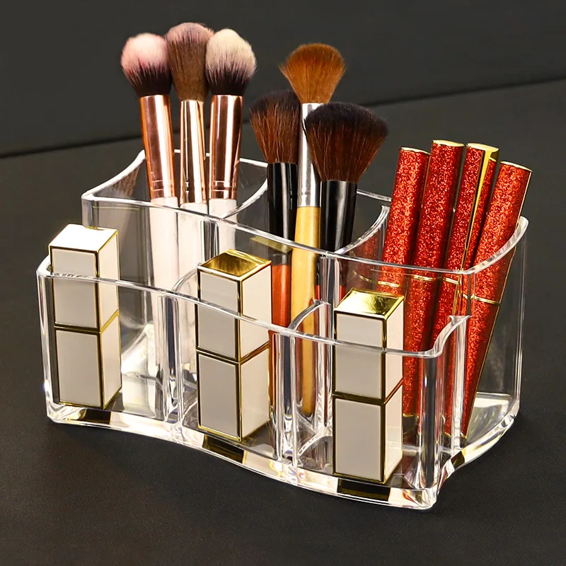 

Transparent Acrylic Storage Box Cosmetics Various Cosmetic Brush Racks Six-compartment Three-dimensional Desktop Display Rack
