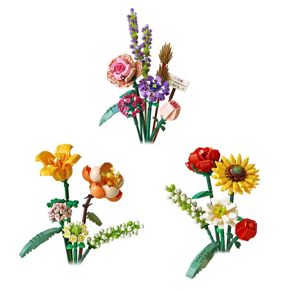 

Flower Bouquet Building Bricks Decorative Flower Building Blocks Set DIY Bouquet Building Kit Toy for Kids for Home Decoration