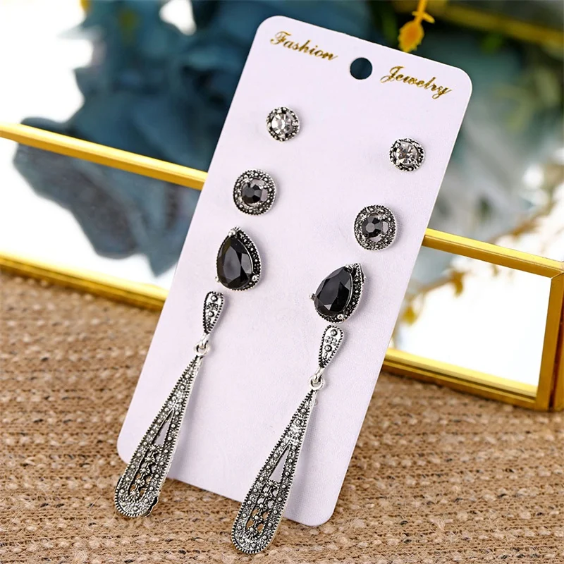 Набор женских серег-гвоздиков в богемном стиле винтажные геометрические серьги