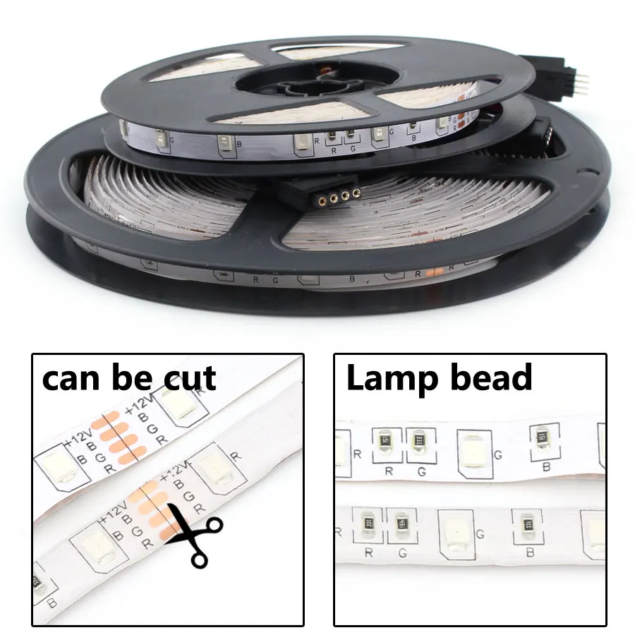 

12V LED Strip RGB Light,2835 Waterproof 1M-5M 60LED/M Tape,12 V Volt RGB 2835 LED Strip Light,Diode Flexible TV Backlight Lamp