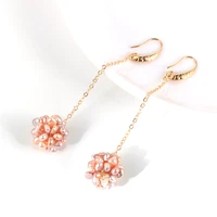 women natural freshwater pearls braided ball dangled earrings white pink purple baroque pearl france copper earring hook jewelry
