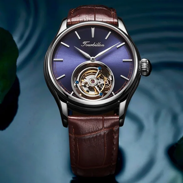GUANQIN Tourbillon часы оригинальные часы Скелет Механические Сапфир для мужчин s часы лучший бренд Роскошные часы для мужчин Relogio Masculino - Цвет: Silver Blue