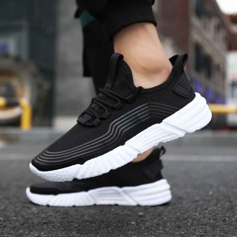 

Zapatillas Informales Hombre Zapatos Casuales Solid White Fashion Knitting Casual Shoes Men Work Sneakers For Black Summer