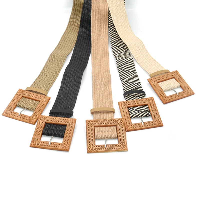 Ремни из имитации плетеной соломы регулируемый пояс с квадратной пряжкой