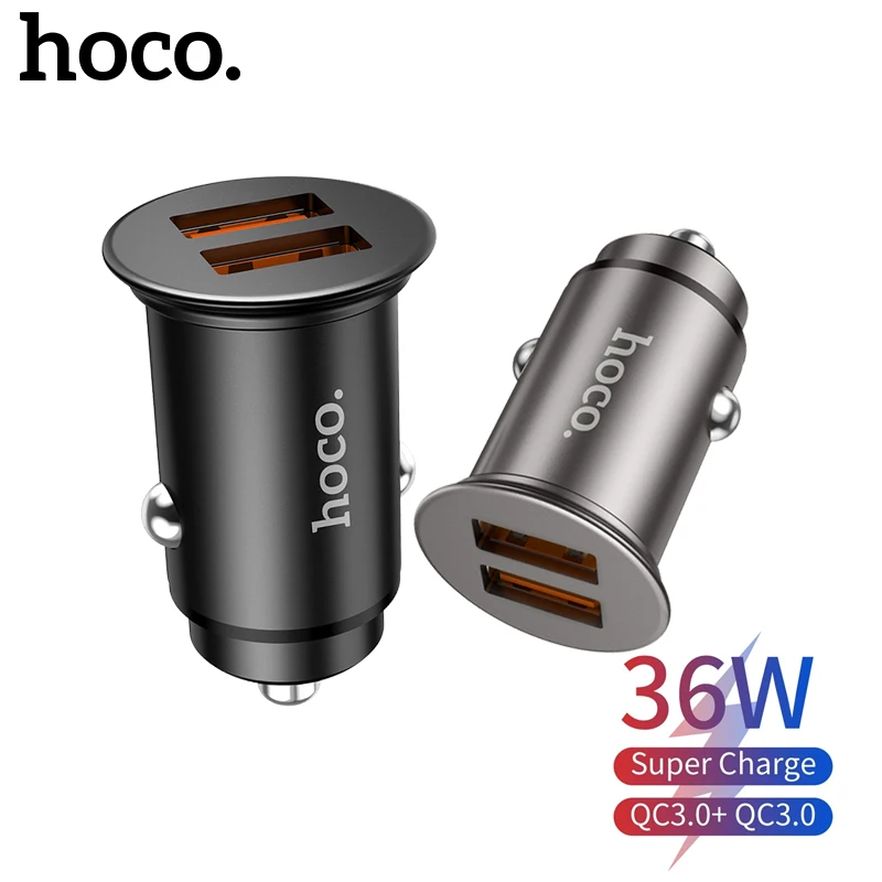 

Hoco 36W QC3.0 Dual Port USB Metal Car Charger For Samsung S20 S21 Fast Charging Car Charging Adapter For iPhone 12 11 Pro Max