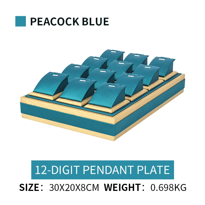 

New Gold Edge Blue Pu Leather 12 Digit Pendent Jewelry Display Trays For Femal Ring Earring Bracelet Showcase Jewellery Holder