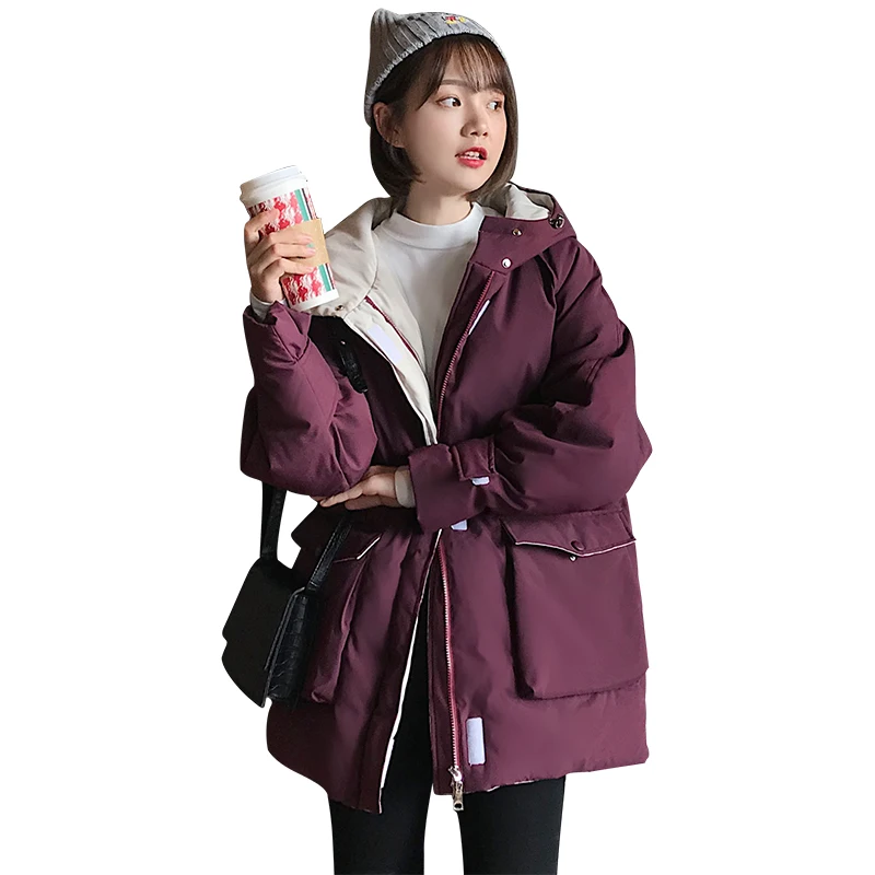 Женский пуховик большого размера с капюшоном Студенческая Толстая Теплая