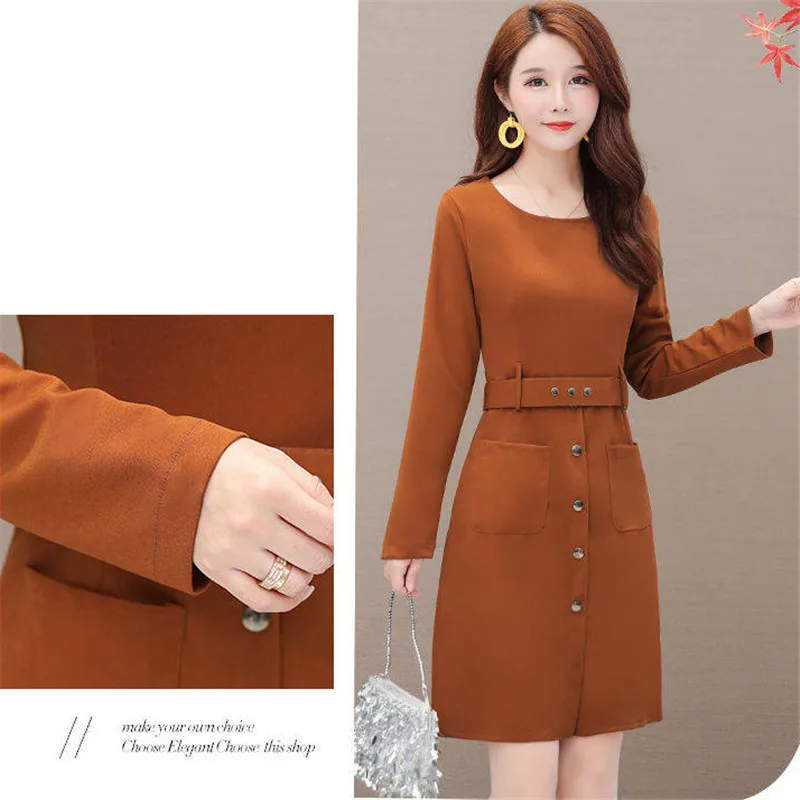 Однотонное Повседневное платье для женщин зимнее женское с длинным рукавом