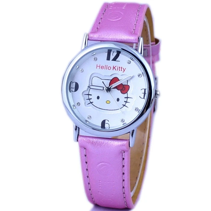 Модные новые детские кварцевые часы с розовым ремешком Hello Kitty KT Cat|Детские часы| |
