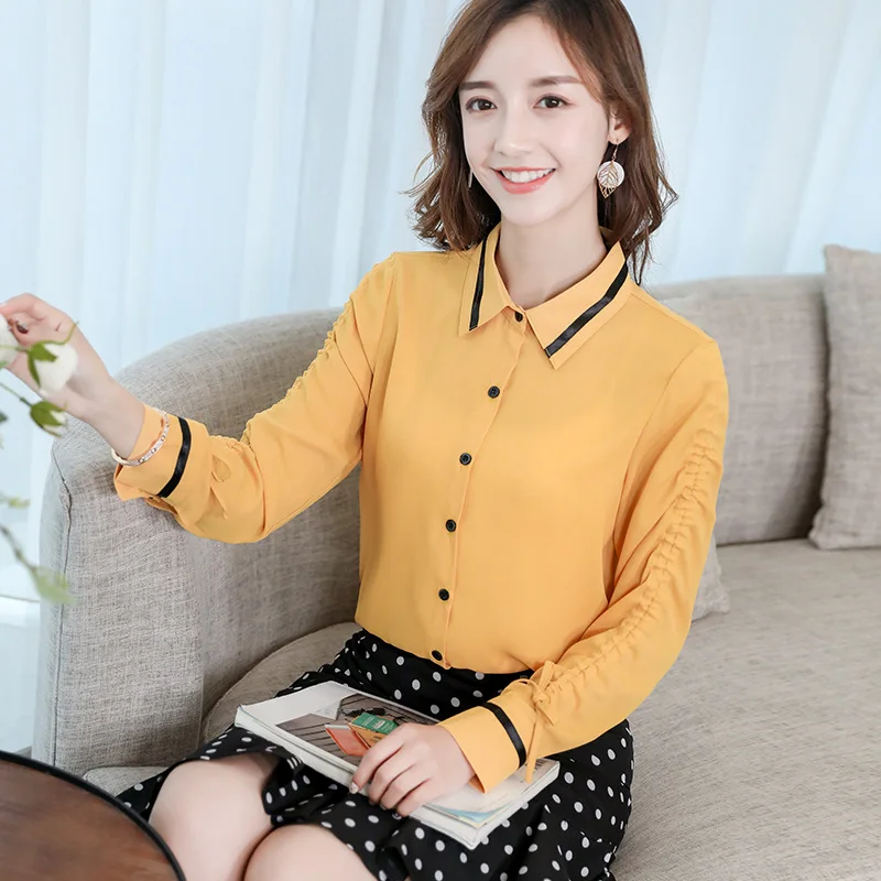

Nice Women's Shirts Summer Tops Office Work Lapel Long Sleeve Button Slim Shirt White Red Streetwear Blouse Leisure Pink Blouse