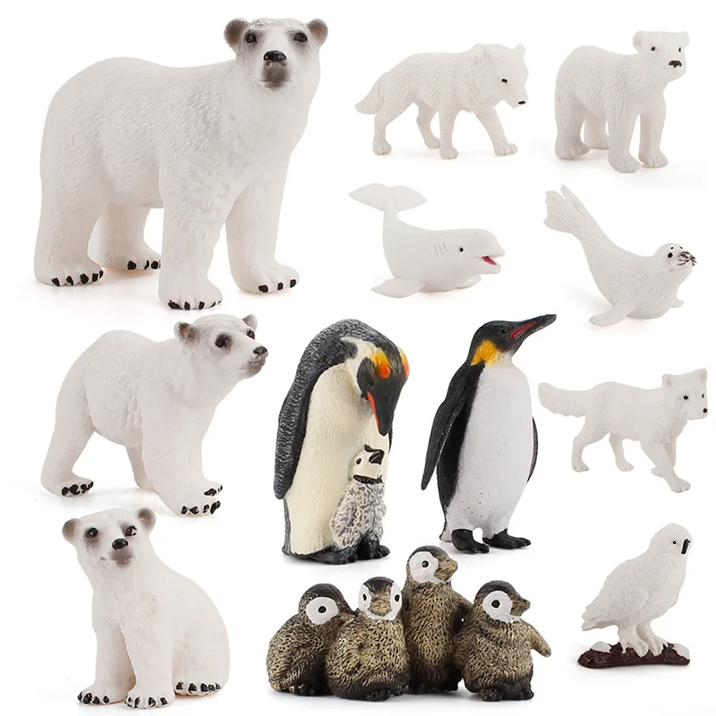 

Polar Animal Toy Figurines Set, 12 pcs Realistic Plastic Arctic Animal Figure Includes Polar Bear Family,Emperor Penguin